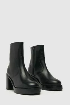 Schuh Belle Lederstiefel Mit Plateausohle, Schwarz -Winterschuhe Verkaufs-Shop D45575s2